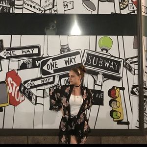 Black sheer cardigan with flower detail